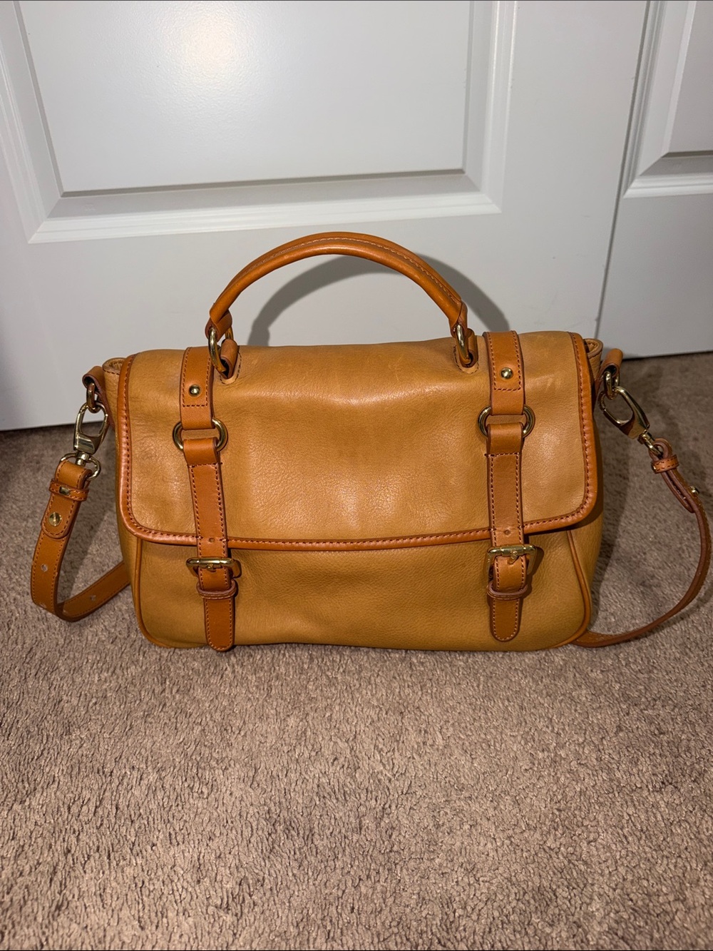 Massimo Dutti Leather Satchel Crossbody Handbag